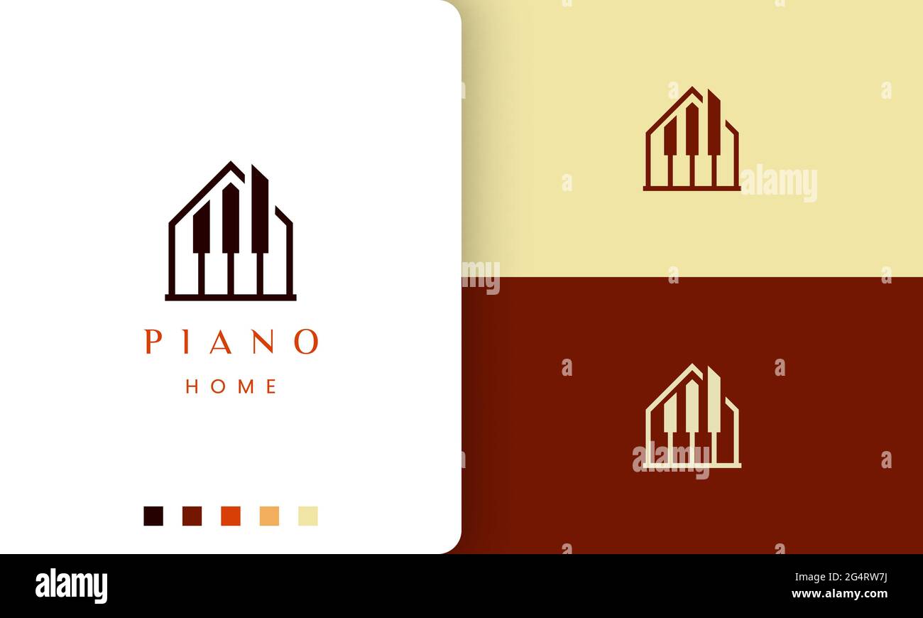 simple and modern piano composer logo or icon in home shape Stock Vector