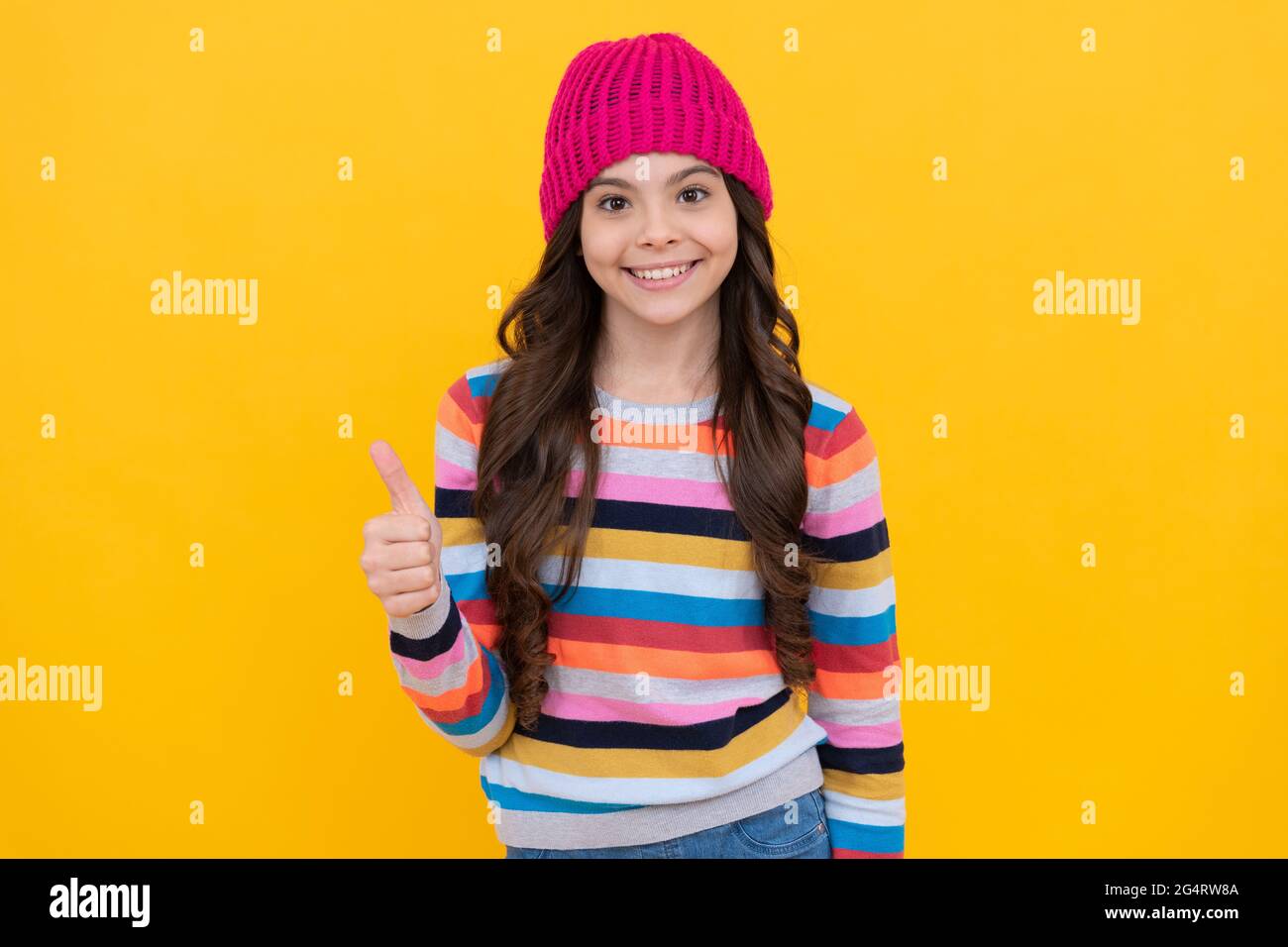 happy teen girl showing thumb up gesture, excellence Stock Photo