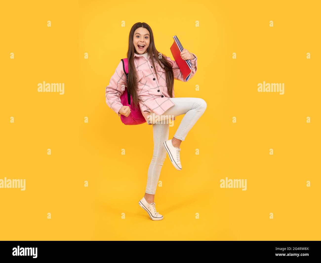 tween child carry school bag. childhood and education. energetic