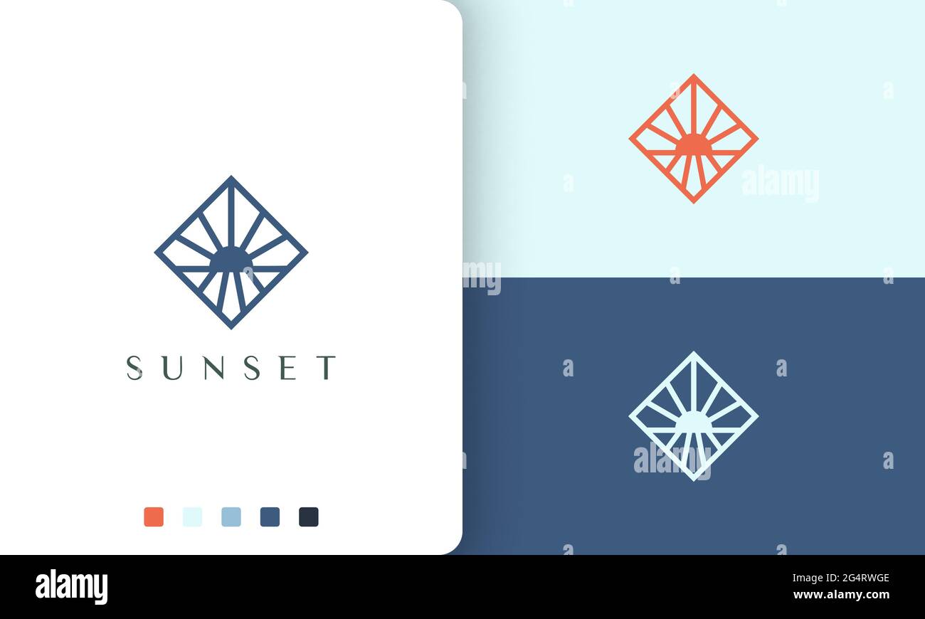 beach or ocean logo with simple and modern sun shape Stock Vector