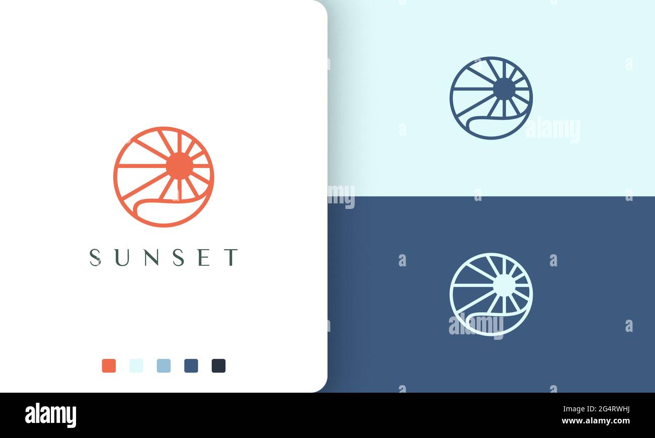 sun or ocean logo with simple and modern circle shape Stock Vector