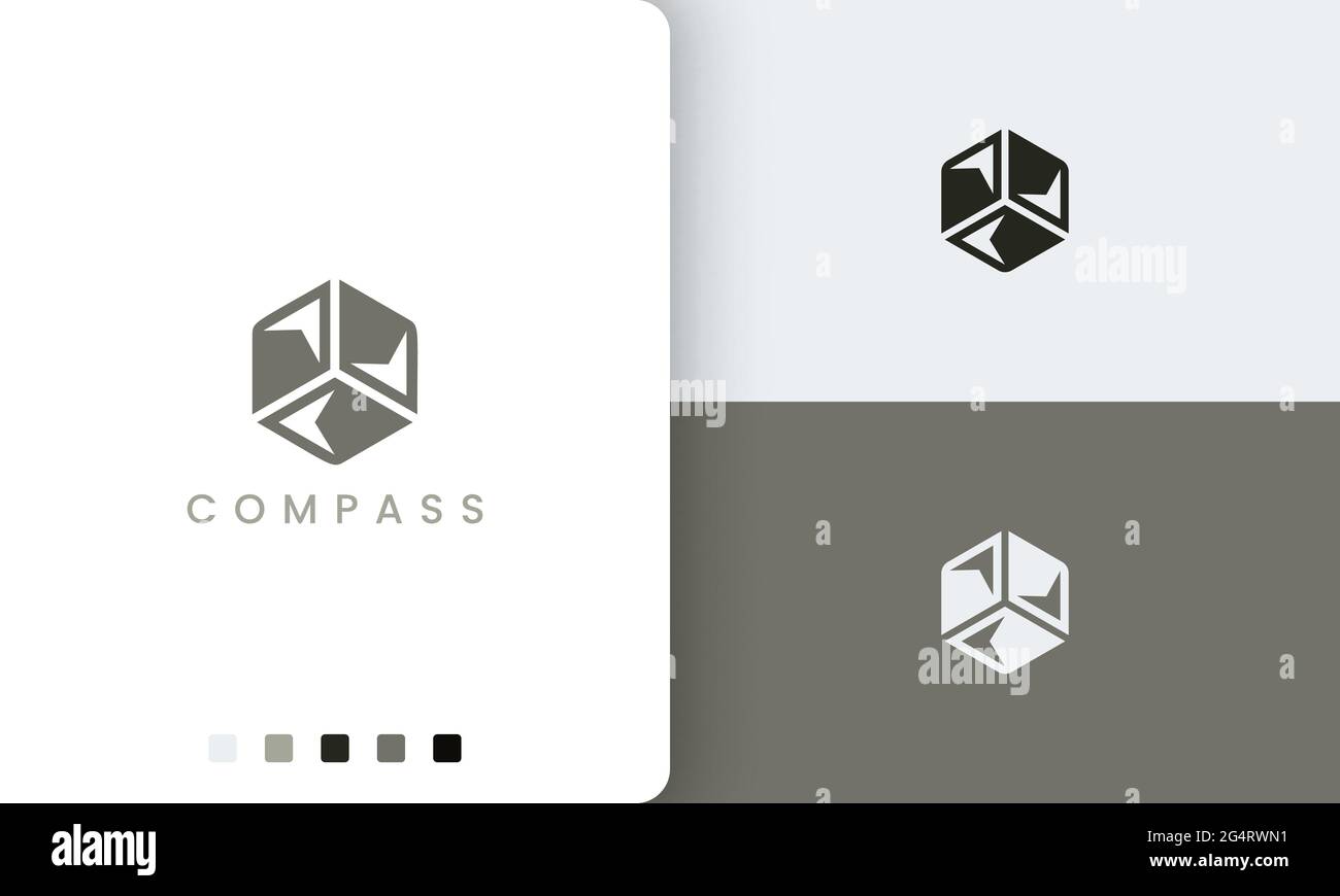 trip or adventure logo with a simple and modern compass hexagon vector shape Stock Vector
