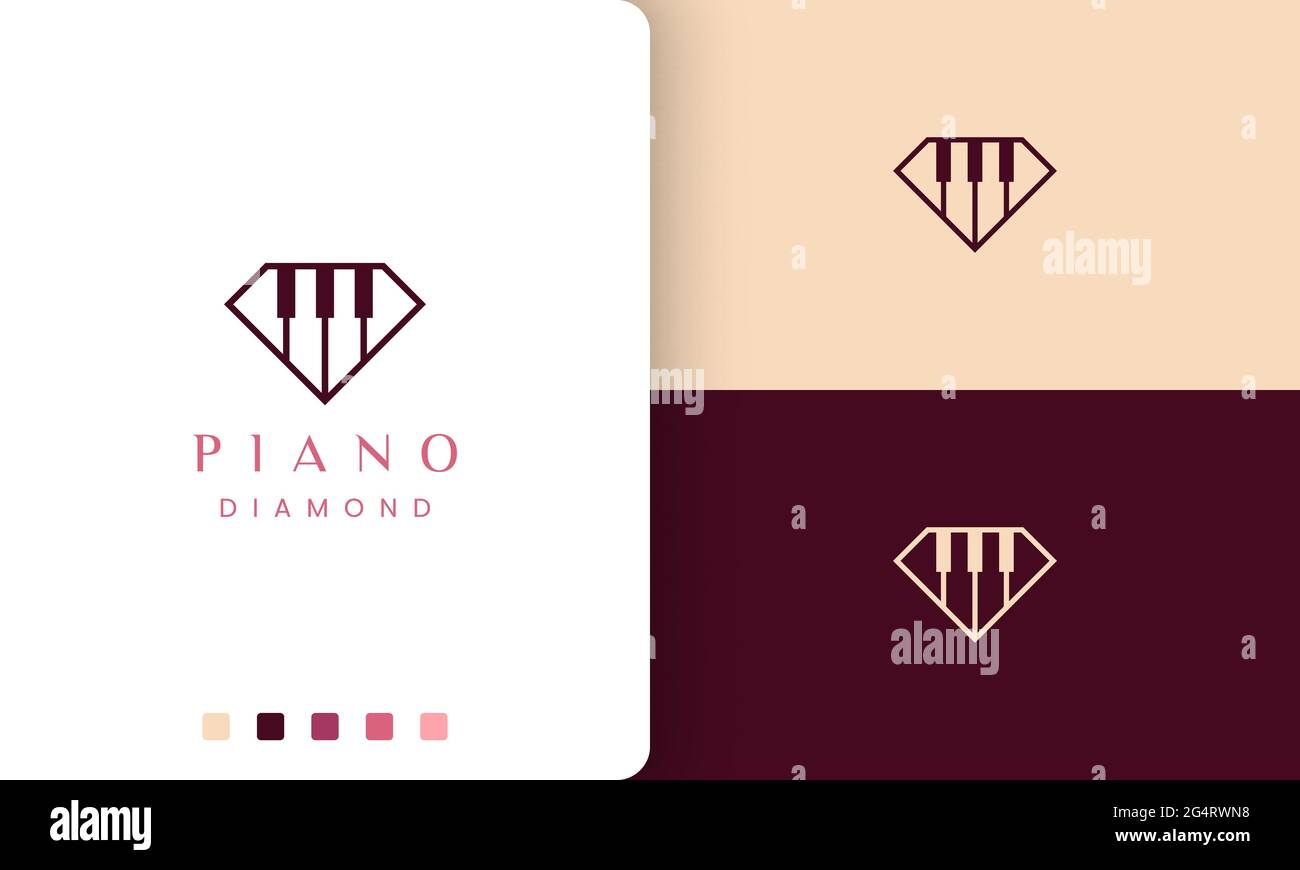 simple and modern piano school logo or icon in diamond shape Stock Vector