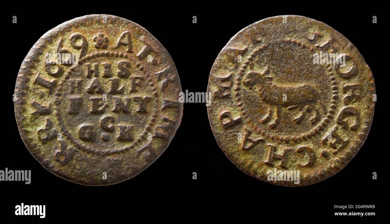 17th Century Lincolnshire Trader's Tokens. George Chapman. South Kyme. Ferry. Stock Photo