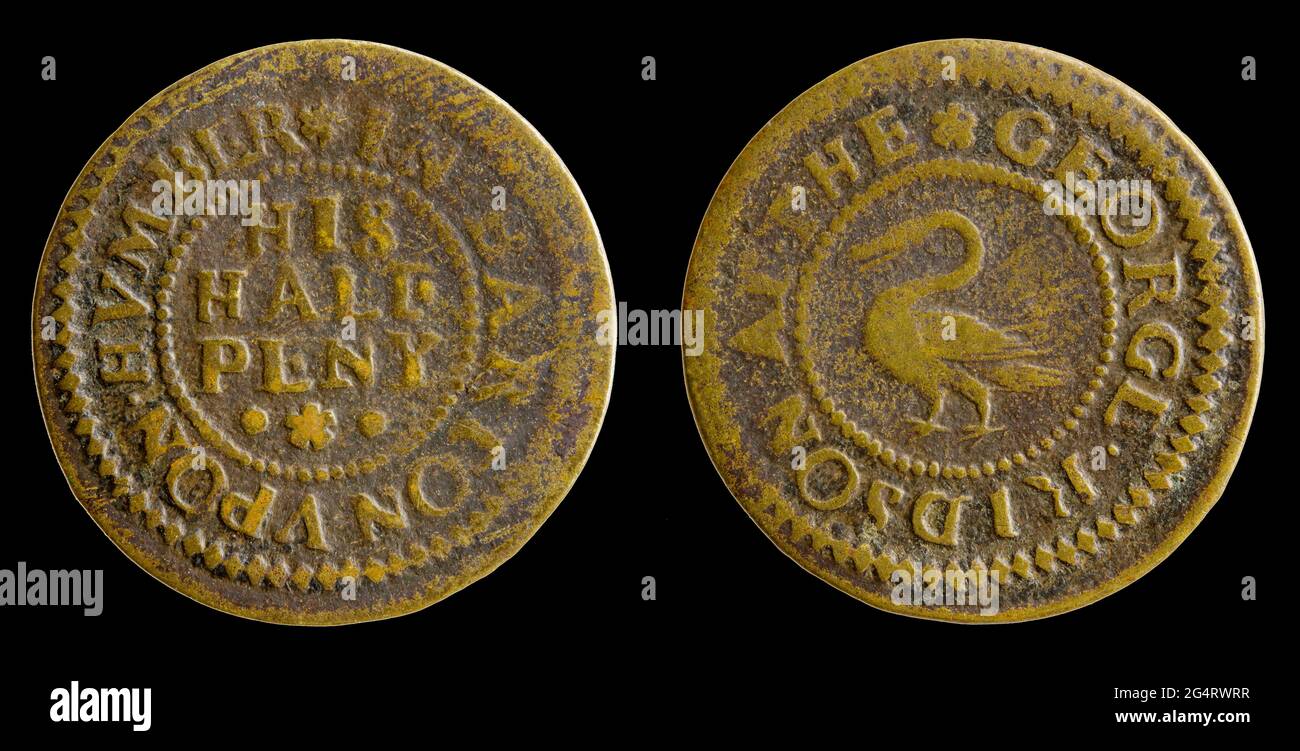 17th Century Lincolnshire Trader's Tokens. George Kidson. Barton upon Humber. Stock Photo