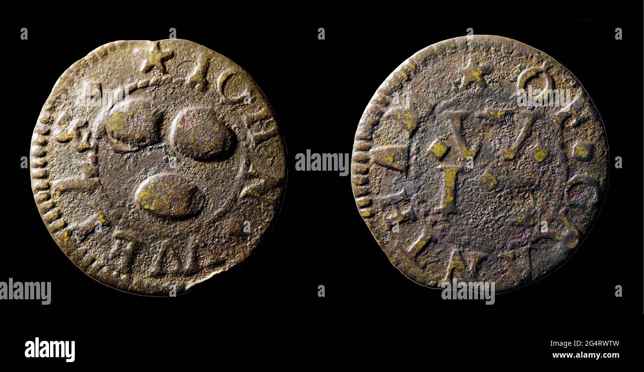 17th Century Lincolnshire Trader's Tokens. John Wells. Farthing. Grantham Stock Photo