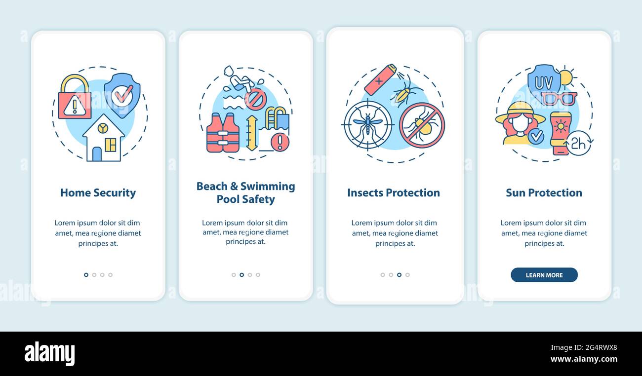 Summer vacation safety onboarding mobile app page screen Stock Vector ...