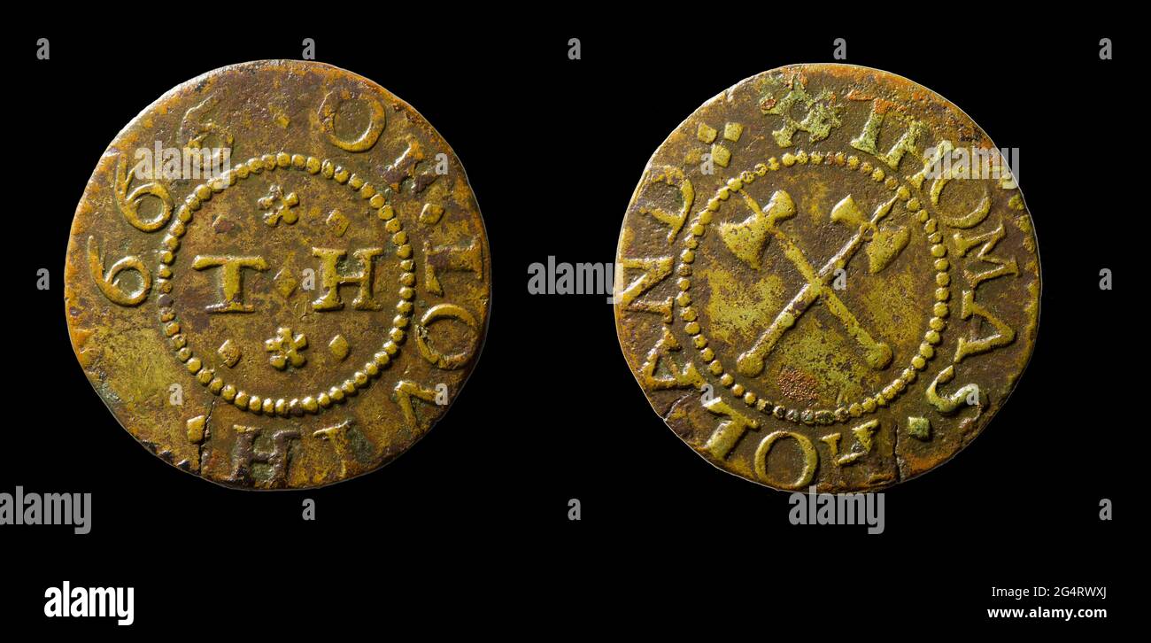 17th Century Lincolnshire Trader's Tokens. Thomas  Holand. Louth Stock Photo