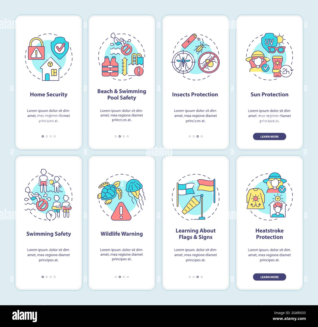 Planning summer vacation onboarding mobile app page screens set Stock ...