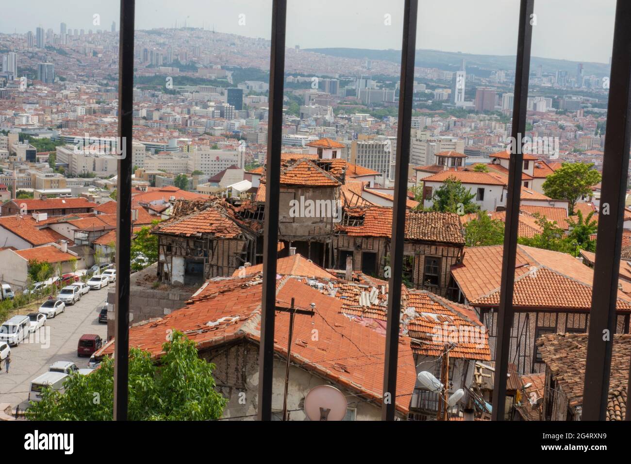 Ankara view from inside the Ankara castle, behind the railings Stock Photo