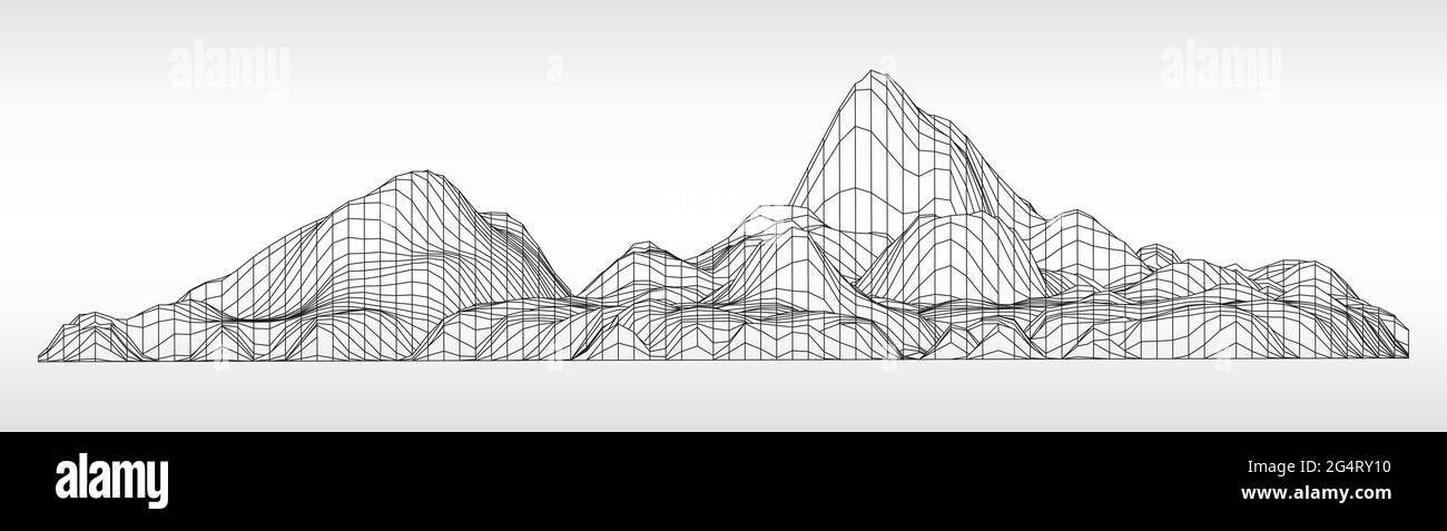Abstract wireframe landscape on white background. Technology vector grid. Digital futuristic wave. Stock Vector