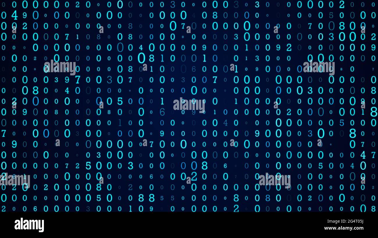 Abstract matrix background. Digital cyberspace with stream of data. Big data visualization. Blue technology illustration. 3D rendering. Stock Photo