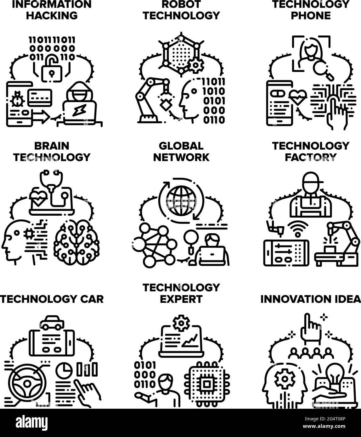 Technology Network Set Icons Vector Illustrations Stock Vector Image ...