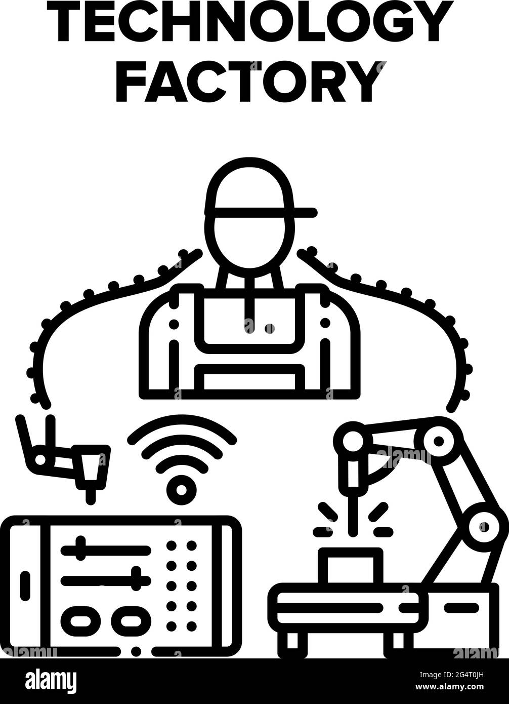 Technology Factory Production Vector Black Illustration Stock Vector ...