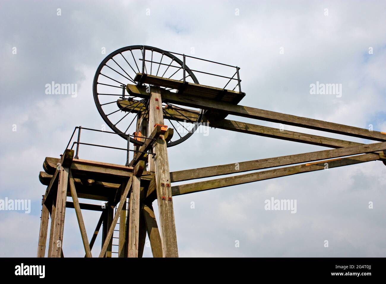 The Top of a Set of Wooden Coal Mining Headstocks. Stock Photo
