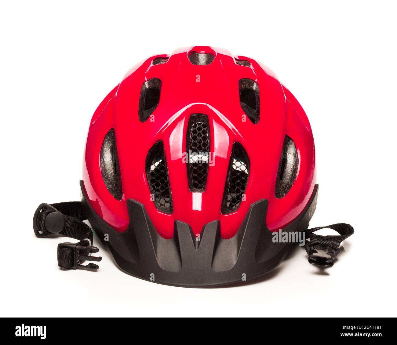 Bright red bicycle helmet on white Stock Photo Alamy