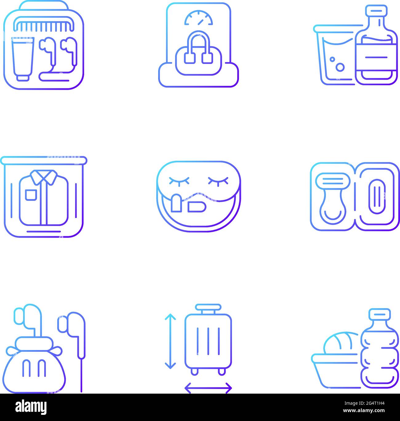Essential tourist pack for travel gradient linear vector icons set Stock Vector