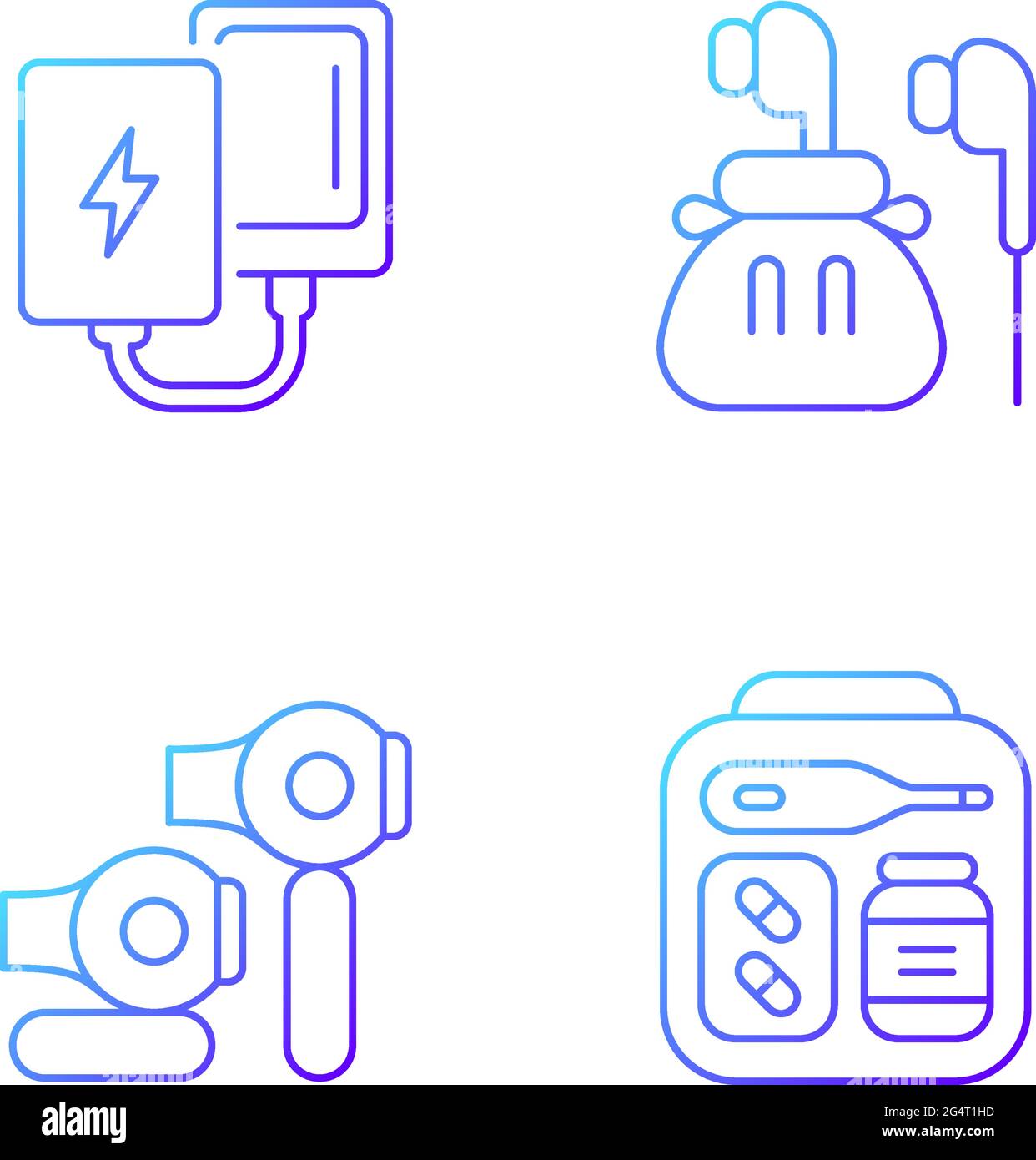 Traveller luggage gradient linear vector icons set Stock Vector