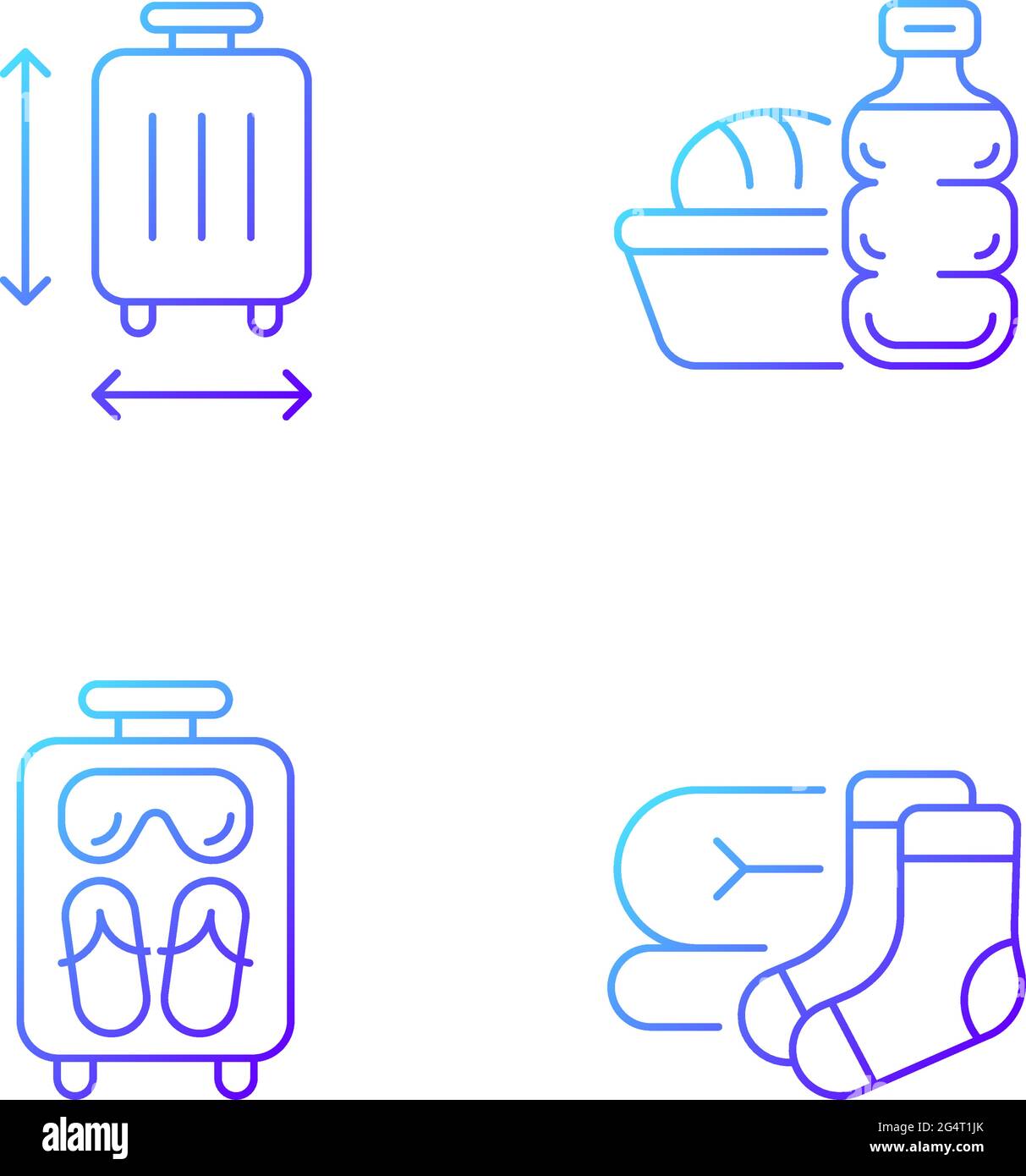 Airplane travel essential pack gradient linear vector icons set Stock Vector