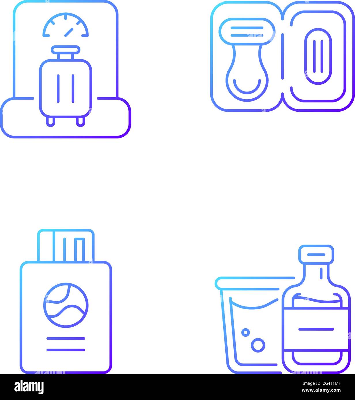Tourist baggage for travel gradient linear vector icons set Stock Vector
