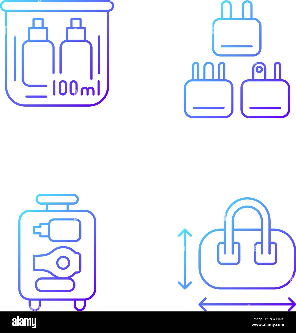 Portable travel essentials gradient linear vector icons set Stock Vector