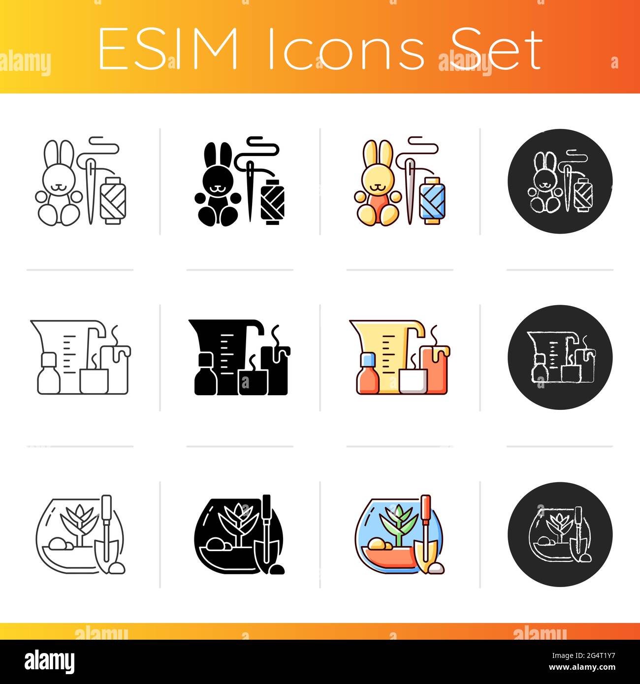 Trending hobbies icons set Stock Vector