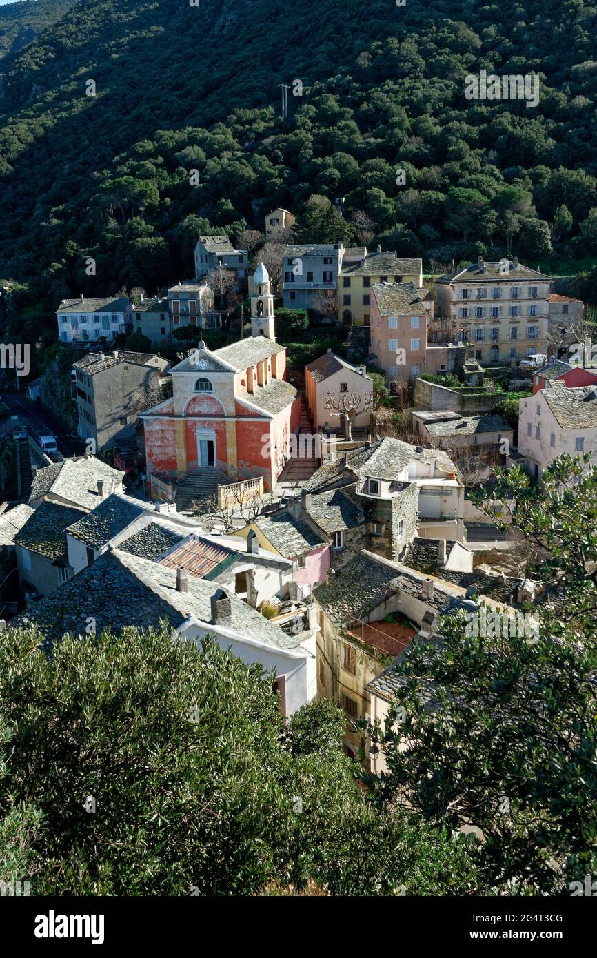 View of  the village of Nonza, Cap Corse in Corsica, France Stock Photo