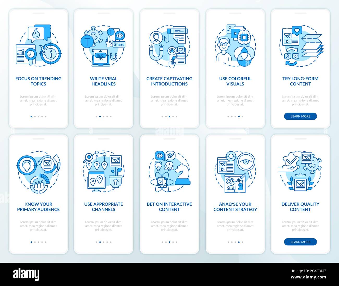 Create content viral onboarding mobile app page screens set Stock ...