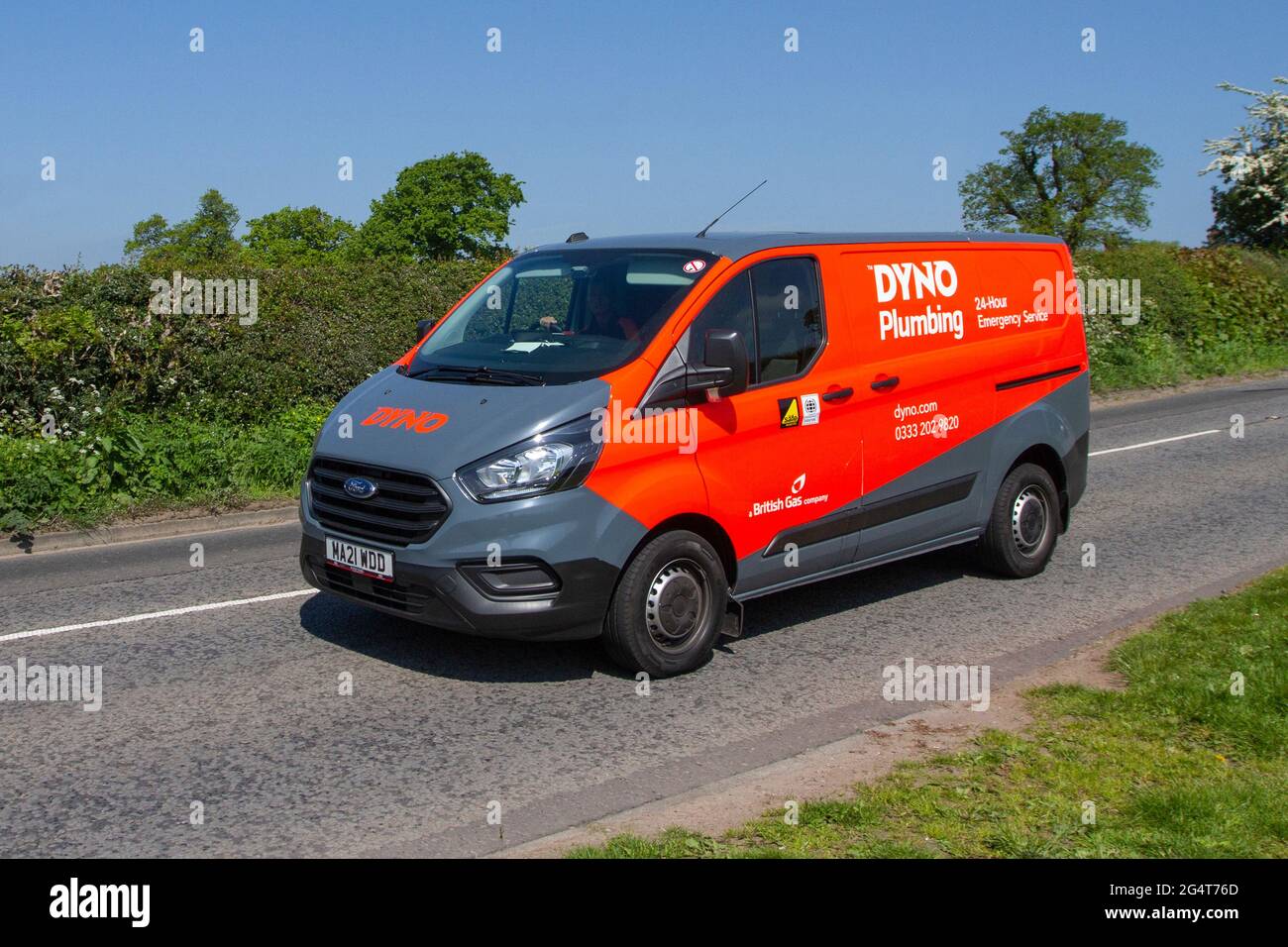 Dyno Plumbing red grey British Gas 2021 Ford 300 Limited PV EcoBlue 1995cc diesel van, LCV commercial. Stock Photo