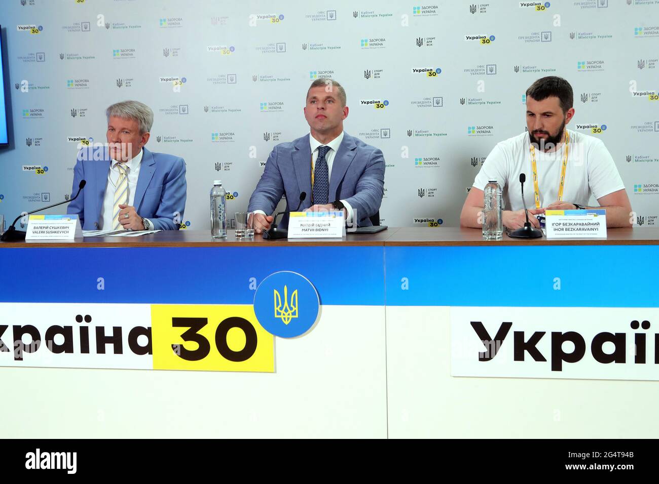 KYIV, UKRAINE - JUNE 23, 2021 - President of the National Paralympic Sports Committee of Ukraine Valerii Sushkevych, Deputy Minister of Youth and Spor Stock Photo