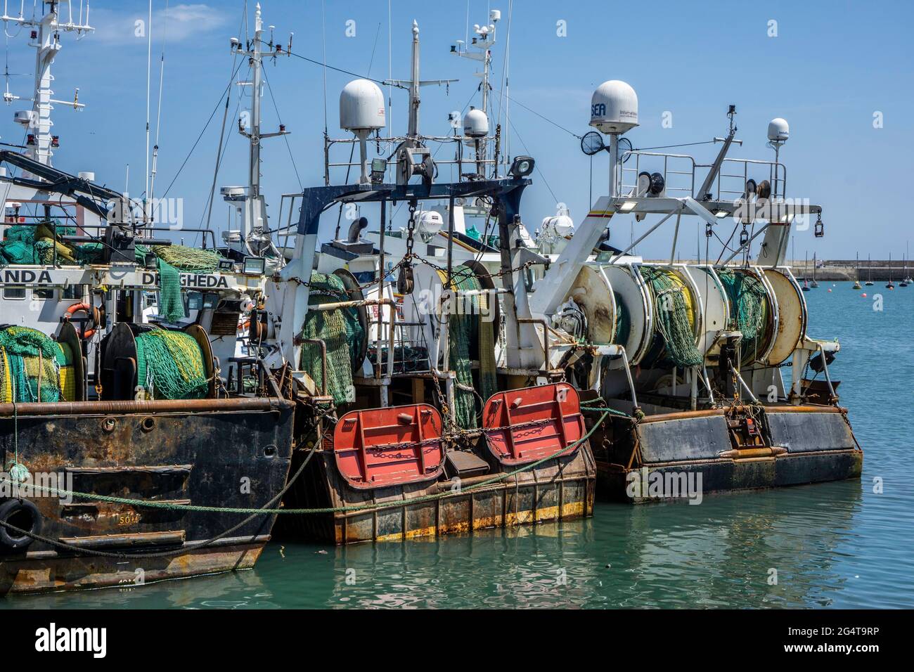 Trawlers berthed in Howth, Harbour, Dublin, Ireland. Stock Photo