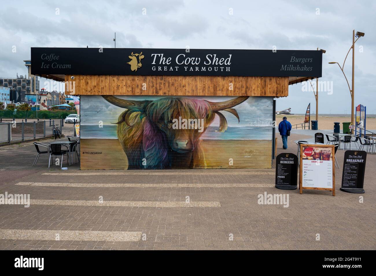 The Cow Shed restaurant and cafe on Great Yarmouth seafront Stock Photo