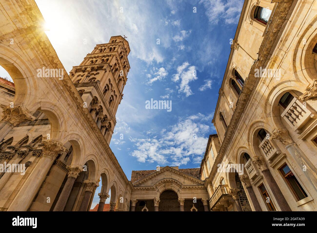 Split Grad Street in Split historical center, Croatia. Beautiful square of the old ...