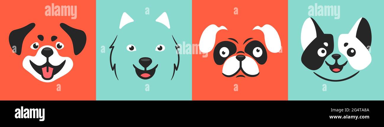 Draw vector dog face illustration vector set Stock Vector