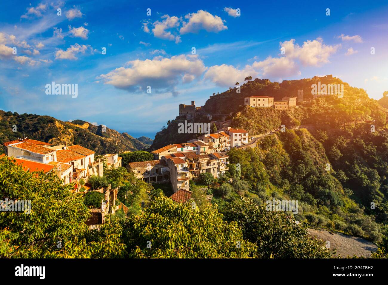 Savoca village in Sicily, Italy. Sicilian village Savoca. Houses on a