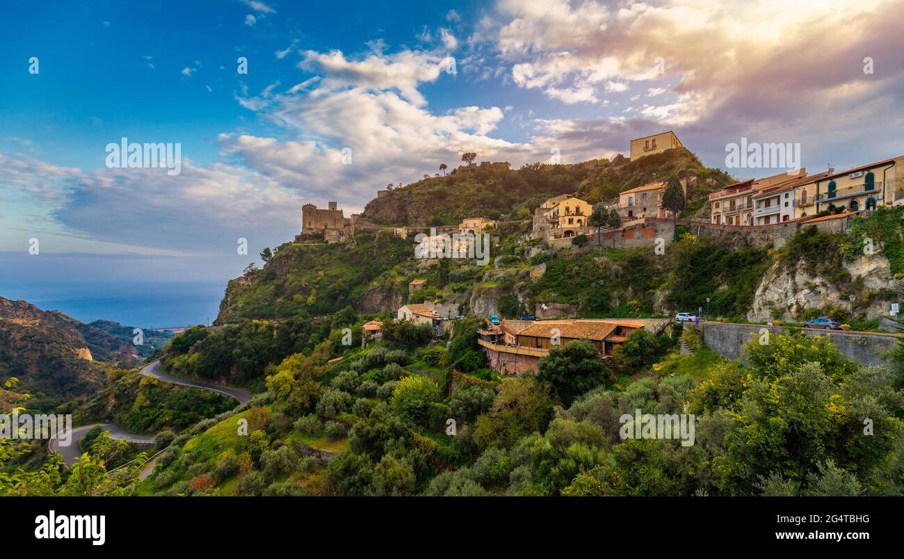 Savoca village in Sicily, Italy. Sicilian village Savoca. Houses on a