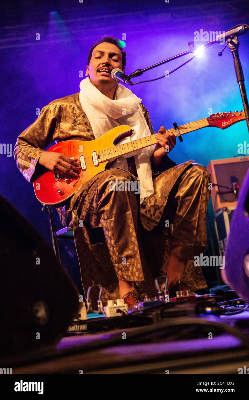 Segrate Milan Italy. 22 June 2021. The Nigerian singer/songwriter and guitarist BOMBINO perform live at Circolo Magnolia with the italian guitarist Adriano Viterbini Stock Photo