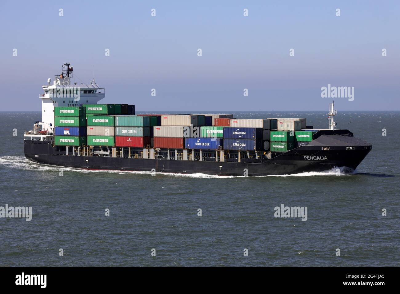 The container ship Pengalia will reach the port of Rotterdam on May 29, 2021. Stock Photo