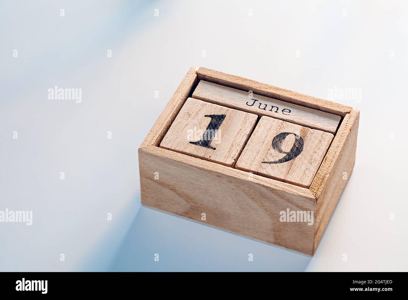Cute wooden blocks calendar with Juneteenth National Independence Day June, 19 date Stock Photo