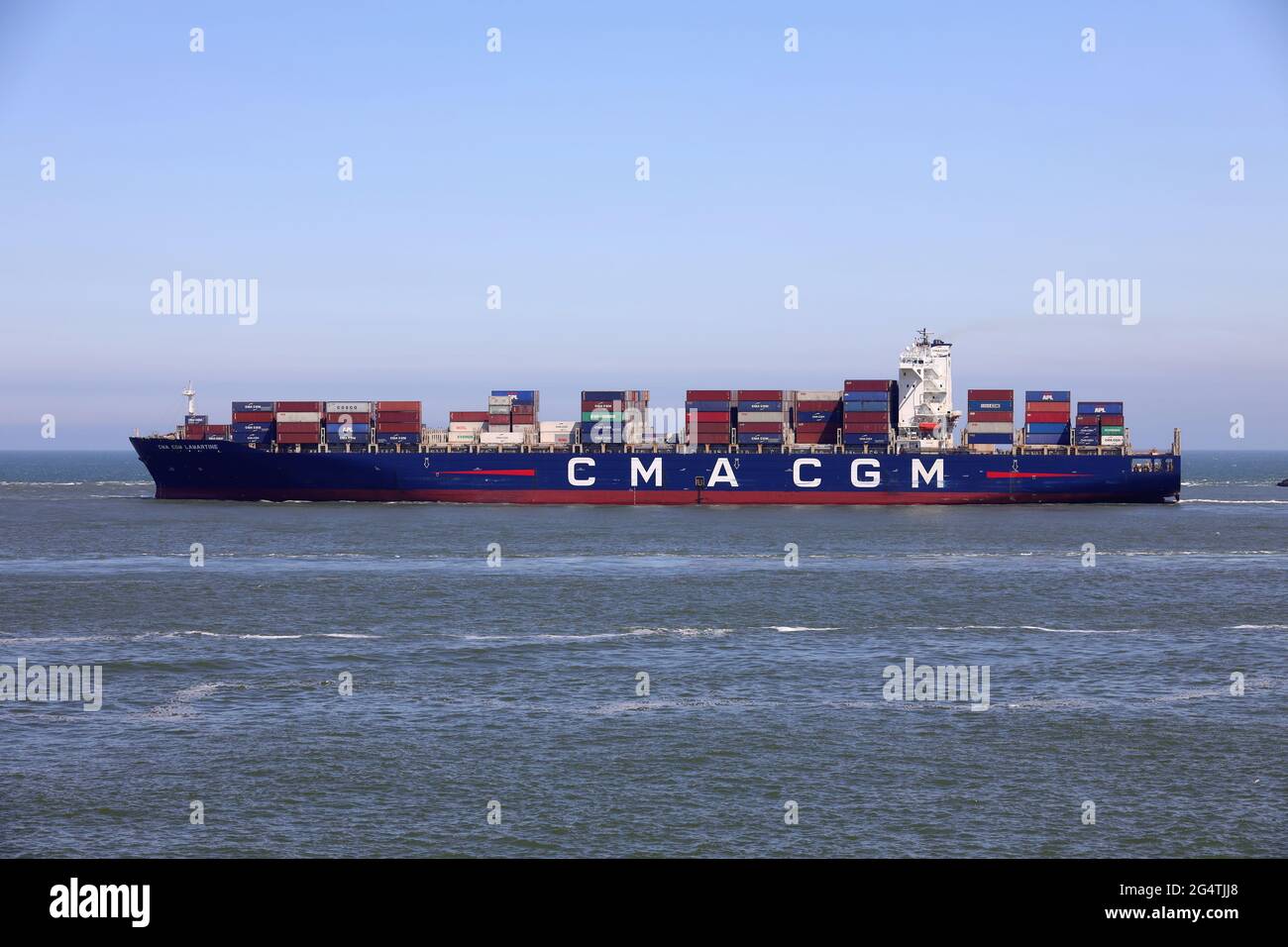 The container ship CMA CGM Lamartine will leave the port of Rotterdam on May 29, 2021. Stock Photo