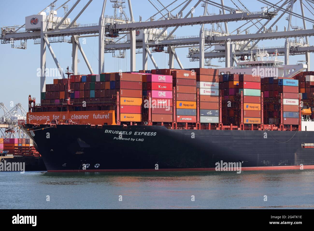 The Brussels Express container ship will be unloaded in the port of  Rotterdam on May 29, 2021 Stock Photo - Alamy