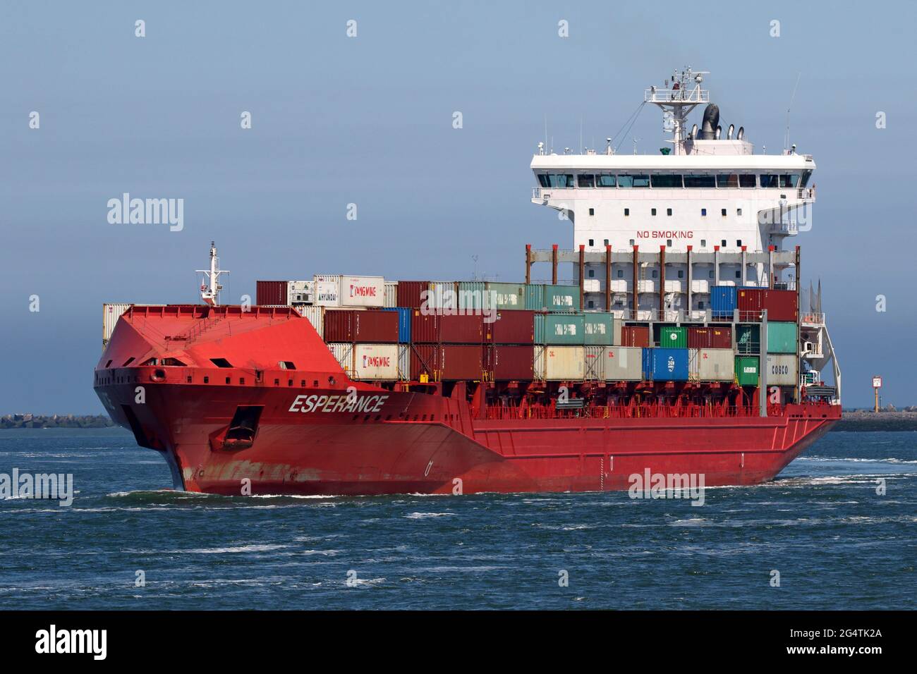 The feeder ship Esperance will reach the port of Rotterdam on May 29, 2021. Stock Photo