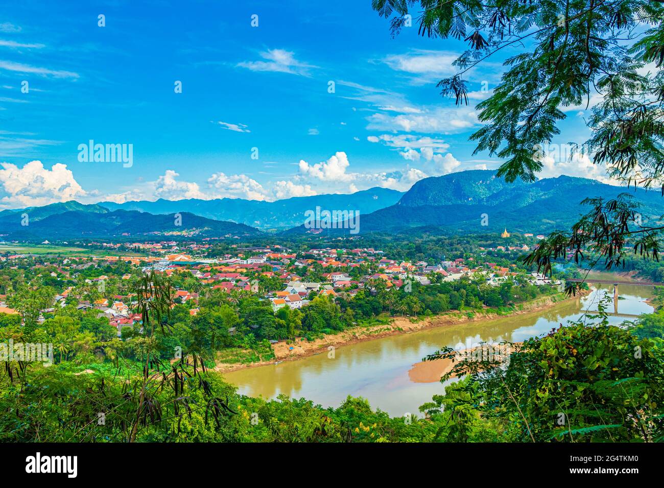 Panorama of the landscape Mekong river and Luang Prabang city in Laos ...
