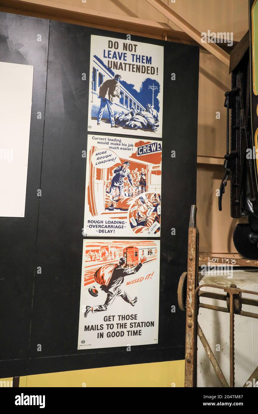 Posters from the Royal Mail at Bressingham Steam museum and gardens located at Bressingham, Diss, Norfolk, England, UK Stock Photo