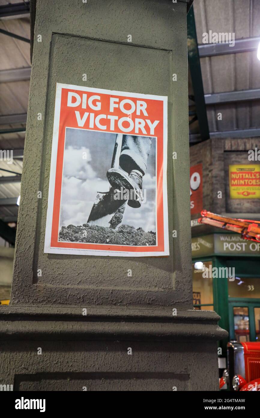 A Dig For Victory poster on display at Bressingham Steam museum and gardens located at Bressingham, Diss, Norfolk, England, UK Stock Photo
