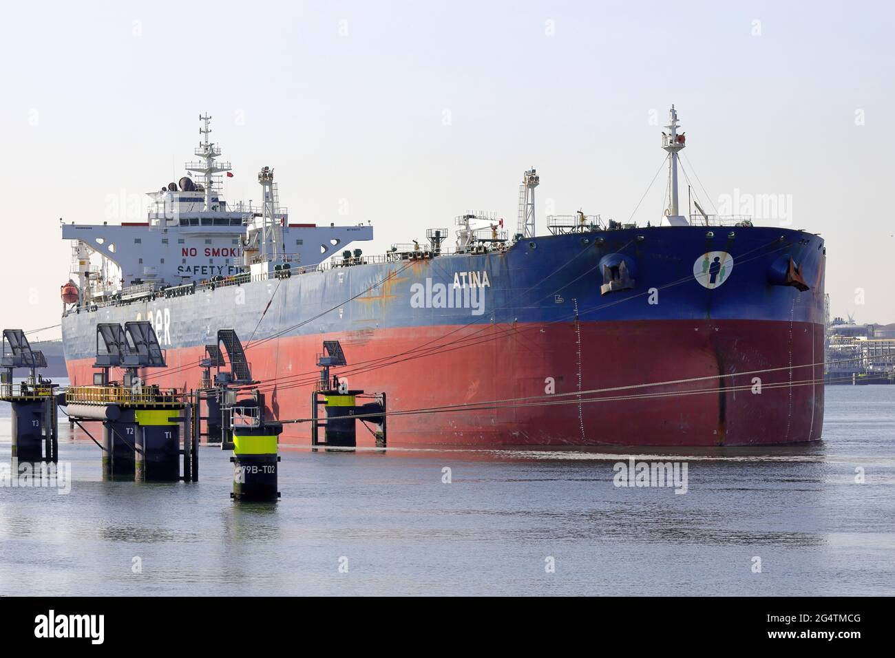 The crude oil tanker Atina will be in the port of Rotterdam on May 29, 2021. Stock Photo