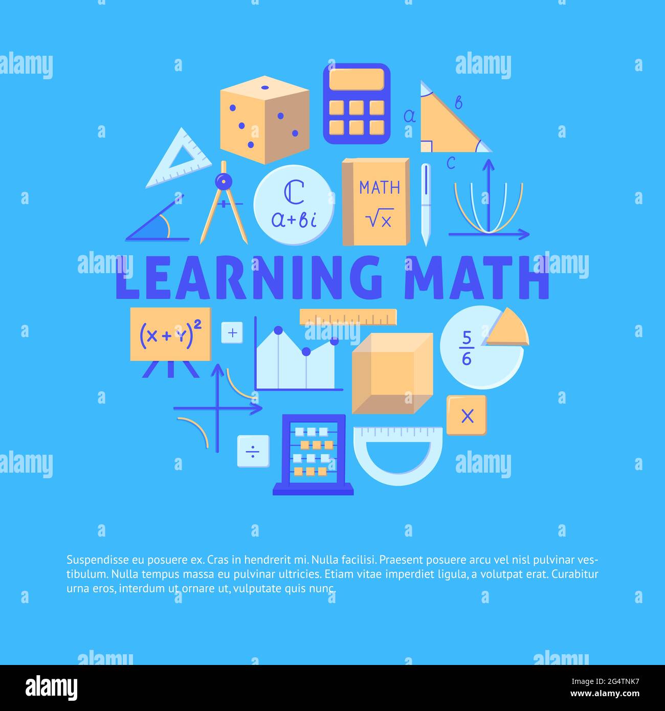 Learning math poster with place for text. Mathematics banner with symbols in flat style. Vector illustration. Stock Vector