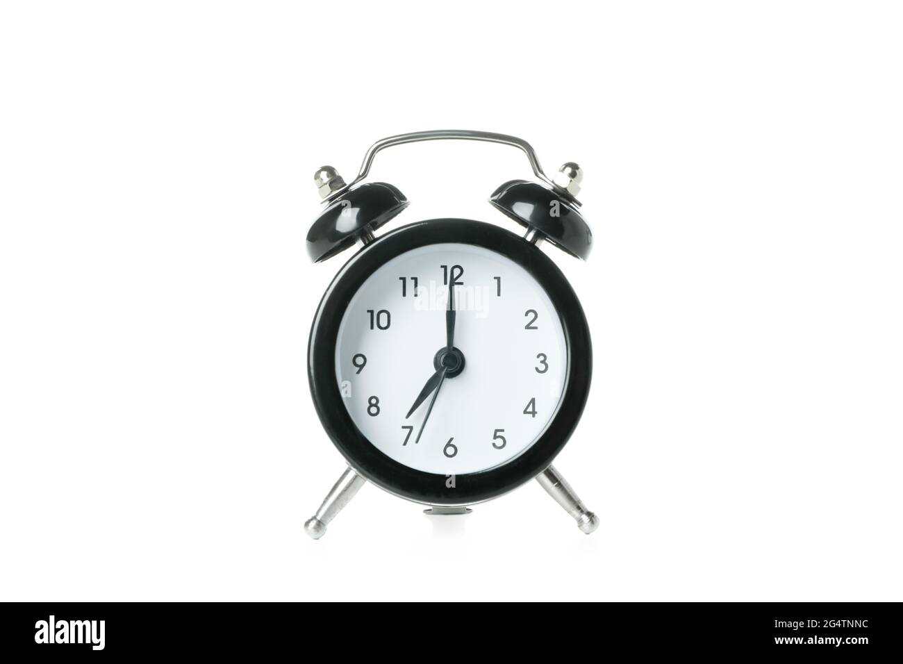 Black alarm clock isolated on white background Stock Photo - Alamy