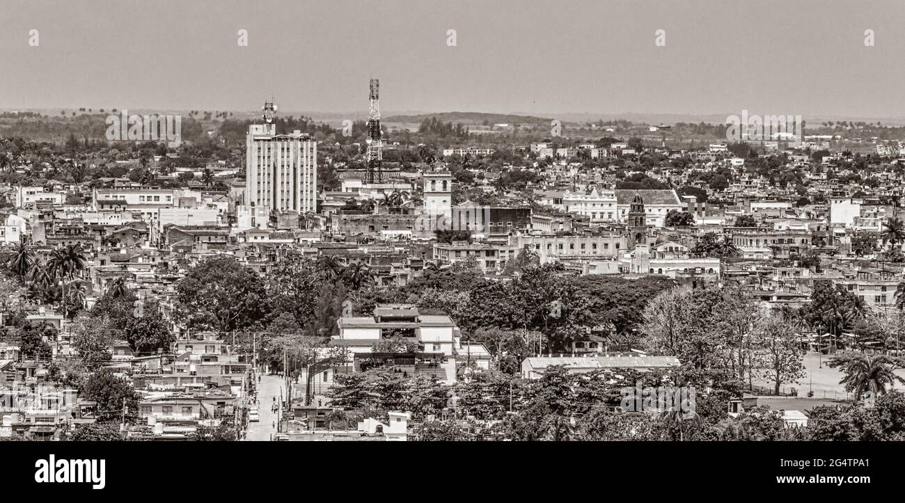 Santa Clara city skyline from the Capiro Hill: Multiple-story buildings highlight a bustling cityscape. Stock Photo