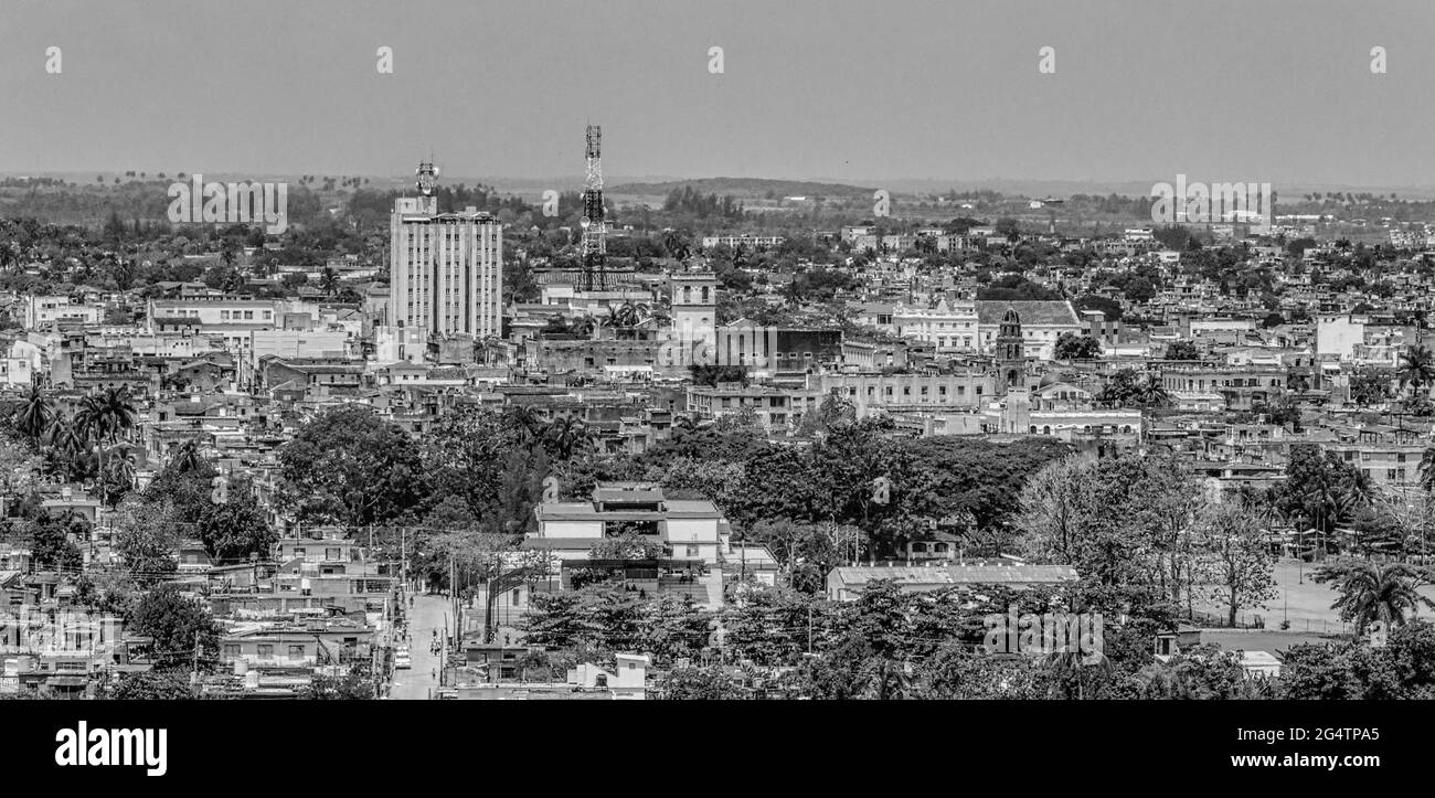 Santa Clara city skyline from the Capiro Hill: Multiple-story buildings highlight a bustling cityscape. Stock Photo